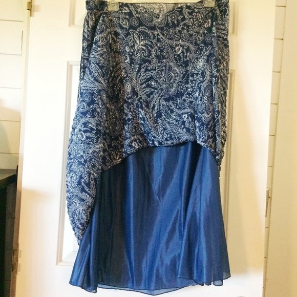 Cathy Daniels blue floral pleated elastic waist maxi skirt sz XL - Picture 4 of 5